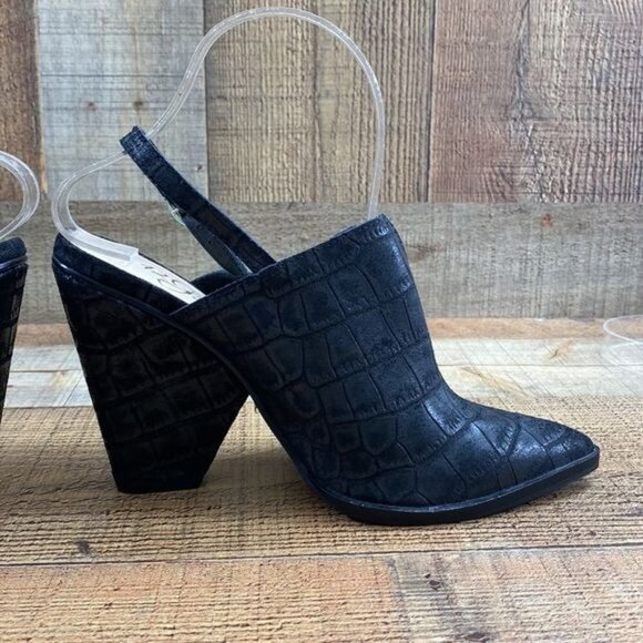 42 Gold Black Croc Slingback Mules Ankle Booties Womens 7.5M Pointed‎ Toe - Picture 5 of 13